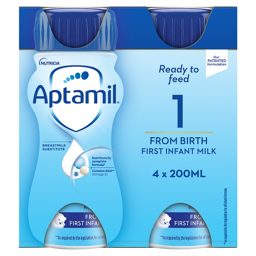 Aptamil First Infant Baby Milk RTF 4x200ml pack shot