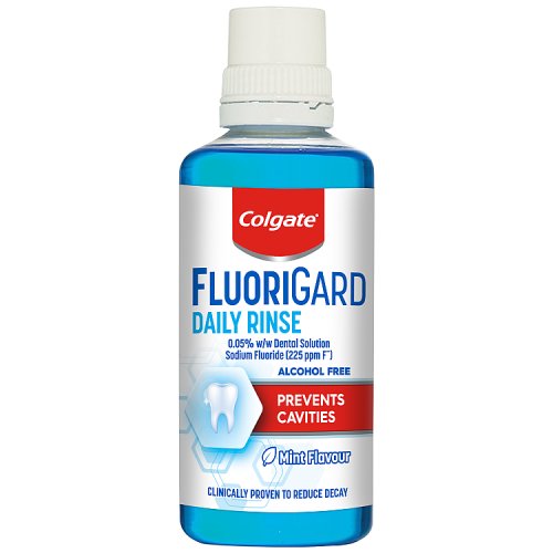 Colgate Mouth Rinse Fluorigard Blue 6x400ml pack shot