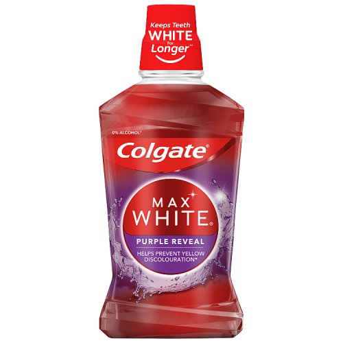 Colgate Mouth Rinse Max White Purple 500ml pack shot