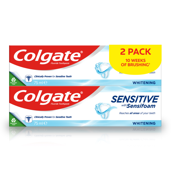 Colgate Toothpaste Sensi Foam White Twin Pack 75ml pack shot