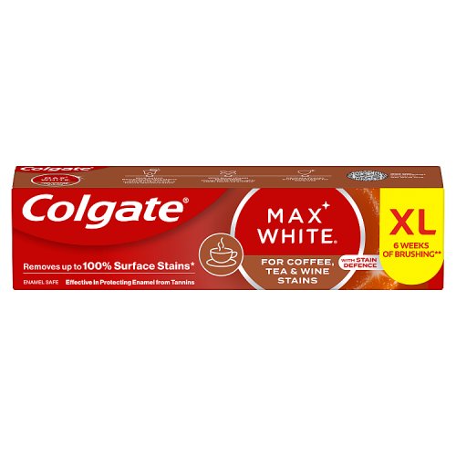 Colgate Toothpaste Max White Tea, Coffee & Wine Stains 12x100ml pack shot