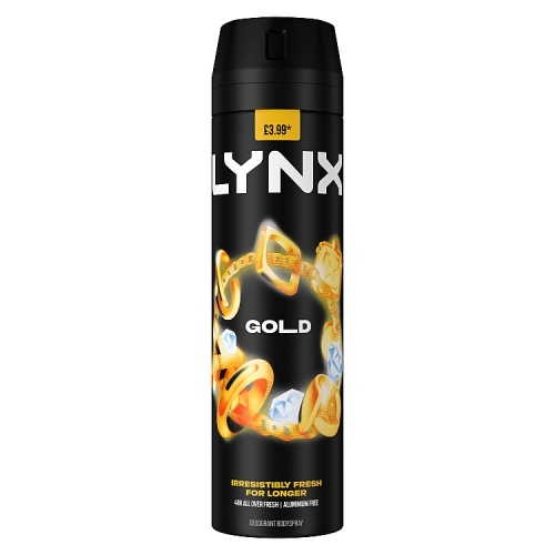 Lynx Body Spray 200ml Gold PMP £3.99 pack shot