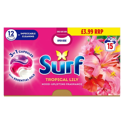 Surf Capsules 15 Wash Tropical Lily PMP £3.99 pack shot