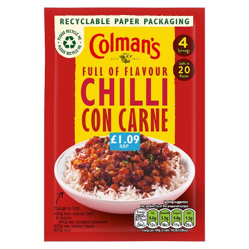 Colmans Sauce Mix Chilli 10x50g PMP £1.09 pack shot