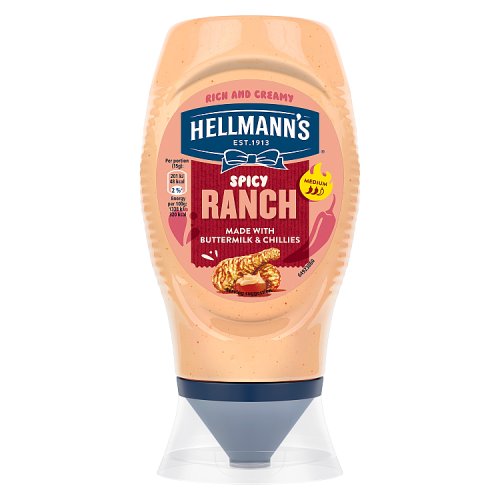 Hellmans Squeezy Spicy Ranch Mayo 8x245g pack shot