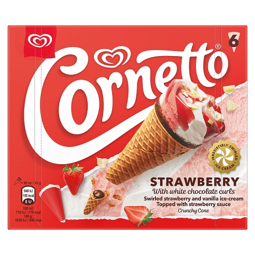 Cornetto Strawberry Ice Cream Cones 6pk pack shot